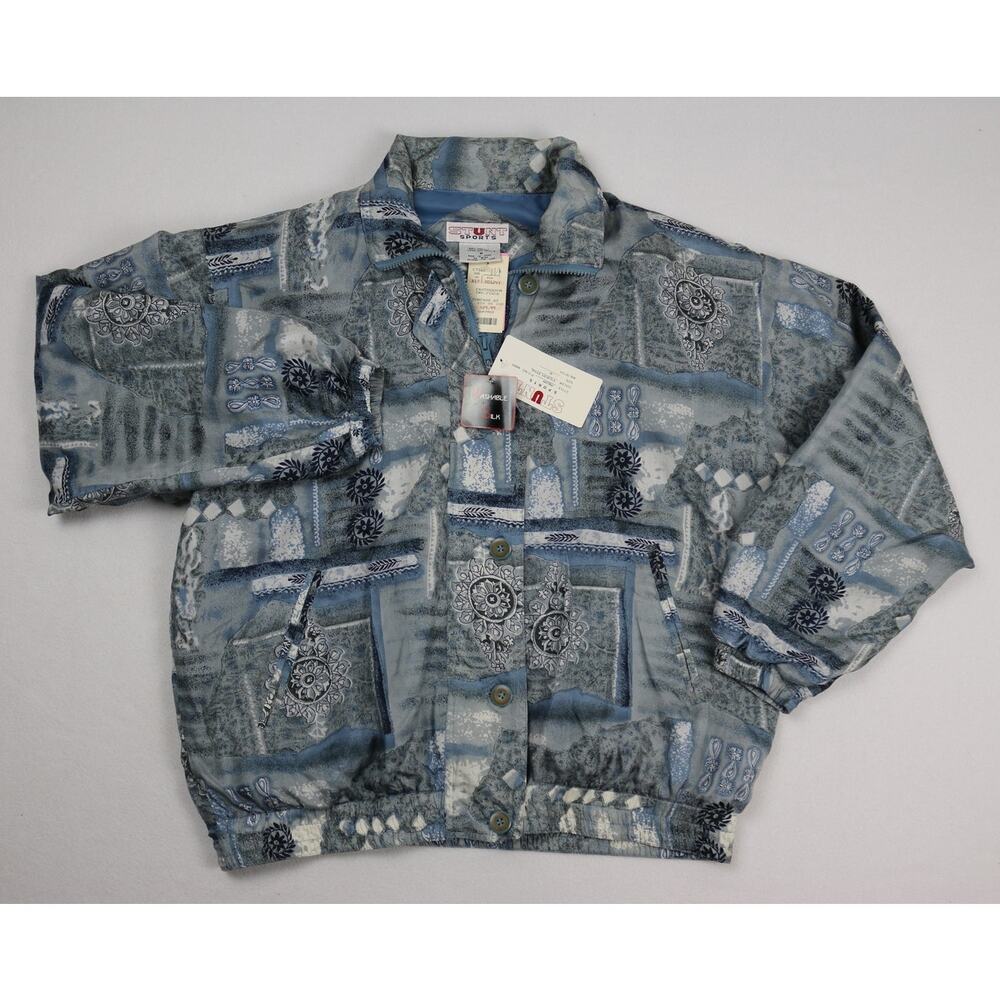 NWT Vintage STUNT Sports Men M Silk Paisley Patchwork Print Long Sleeve Jacket